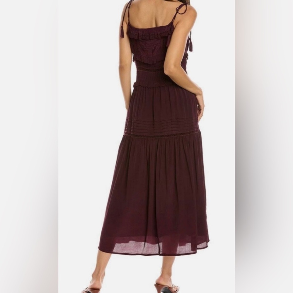 NWT Sea New York Maroon/Plum Poppy Pintuck Tassel Layered Midi Dress Sz 2 - Picture 3 of 15